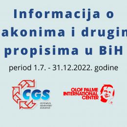 Informacija o zakonima i drugim propisima u Bosni i Hercegovini u drugoj polovini 2022. godine