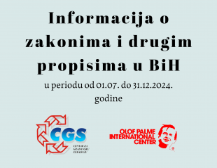 Informacija o zakonima i drugim propisima od 01.07. do 31.12.2024. godine