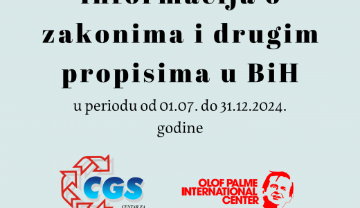 Informacija o zakonima i drugim propisima od 01.07. do 31.12.2024. godine